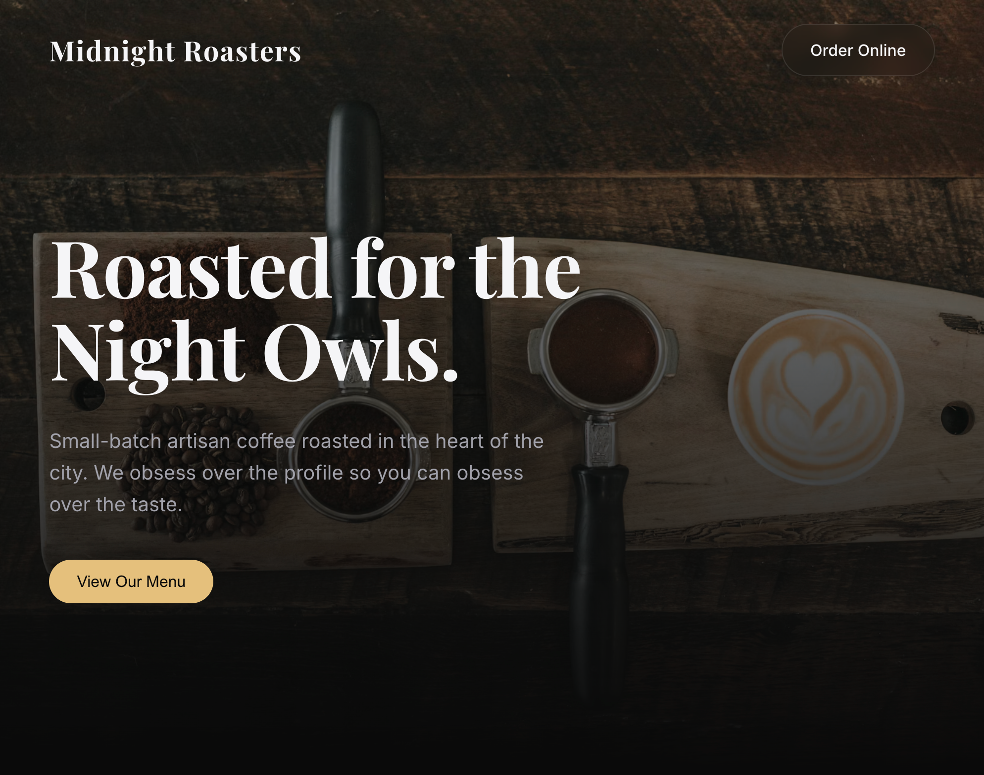 Screenshot of Midnight Roasters (Artisan Coffee Landing Page)