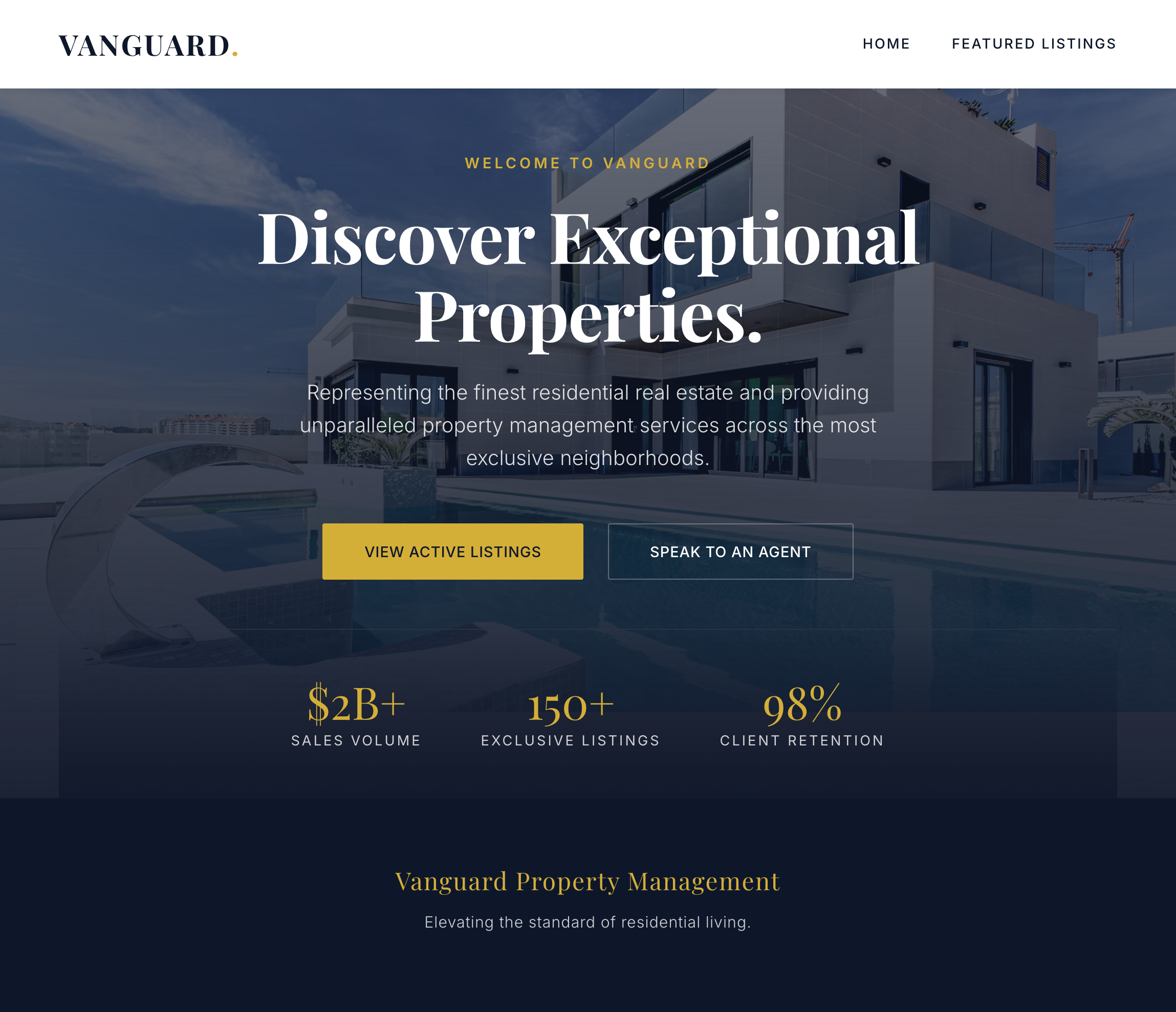 Screenshot of Vanguard Property (Boutique Real Estate Portal)
